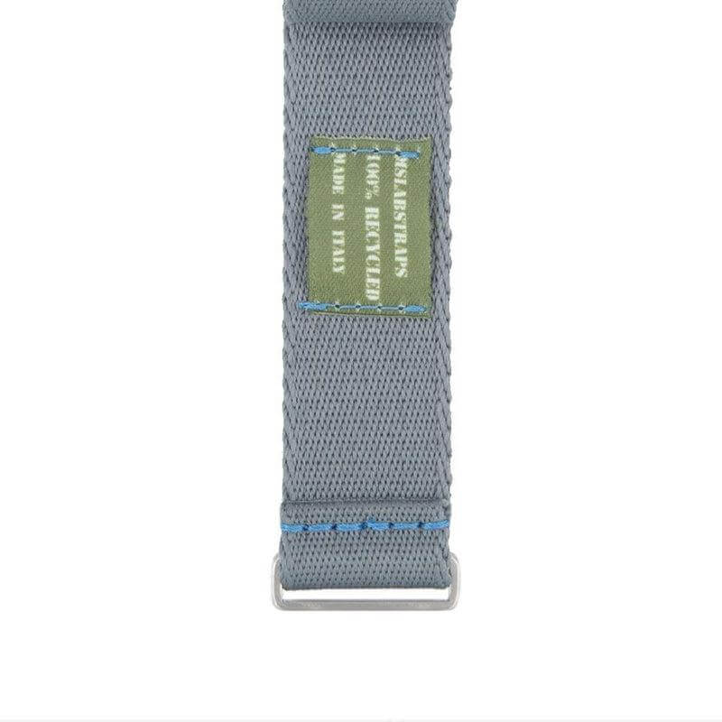 Eco-Friendly Nylon Military Watch Strap - Grey Light Blue Stitches