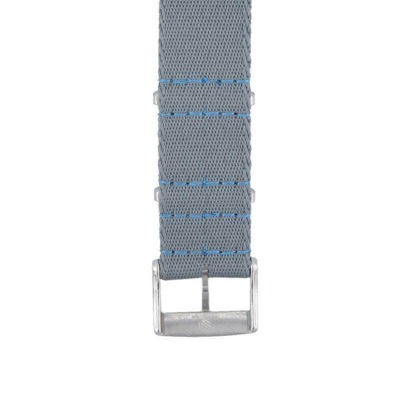 Eco-Friendly Nylon Military Watch Strap - Grey Light Blue Stitches