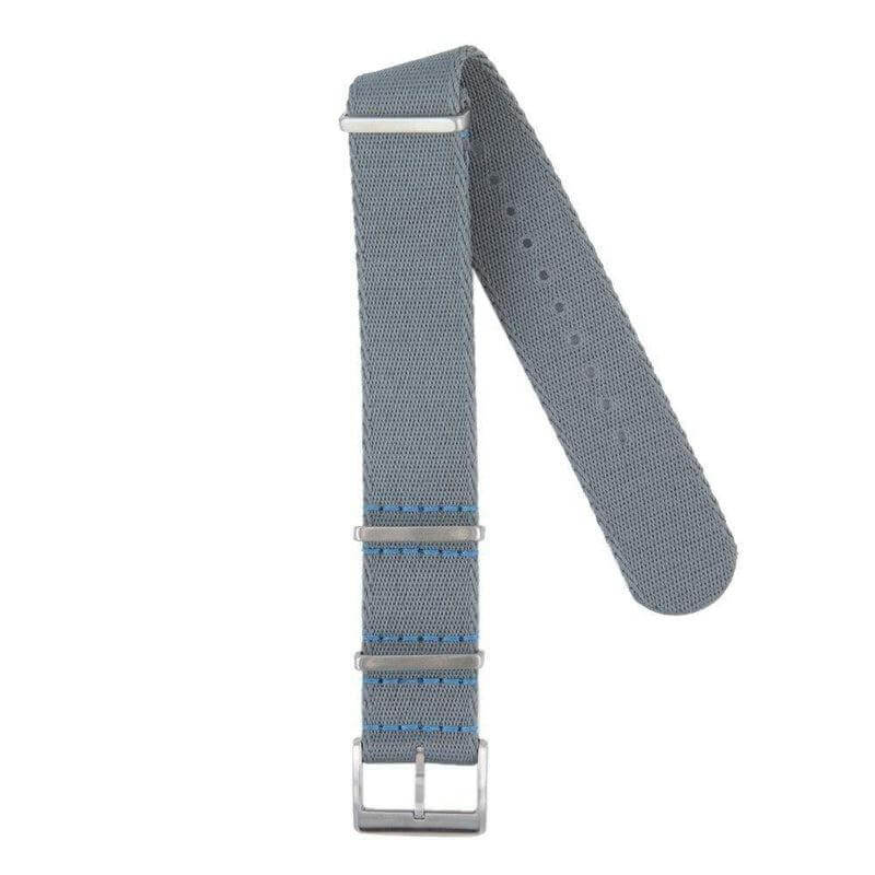 Eco-Friendly Nylon Military Watch Strap - Grey Light Blue Stitches