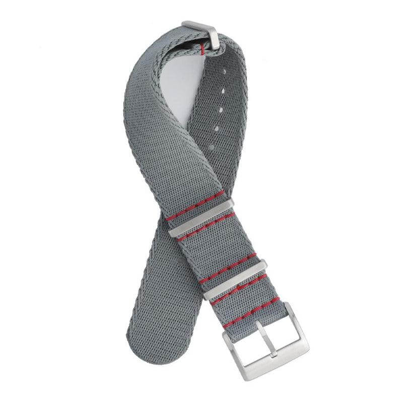 Eco-Friendly Nylon Military Watch Strap - Grey Red Stitches