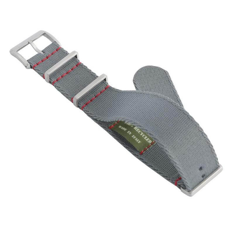 Eco-Friendly Nylon Military Watch Strap - Grey Red Stitches
