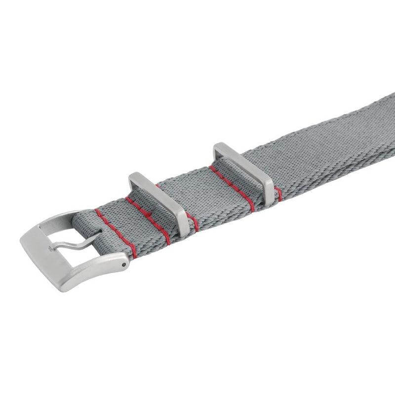 Eco-Friendly Nylon Military Watch Strap - Grey Red Stitches