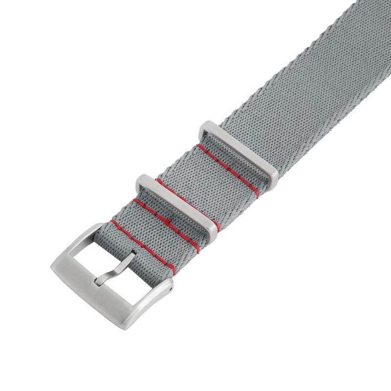 Eco-Friendly Nylon Military Watch Strap - Grey Red Stitches