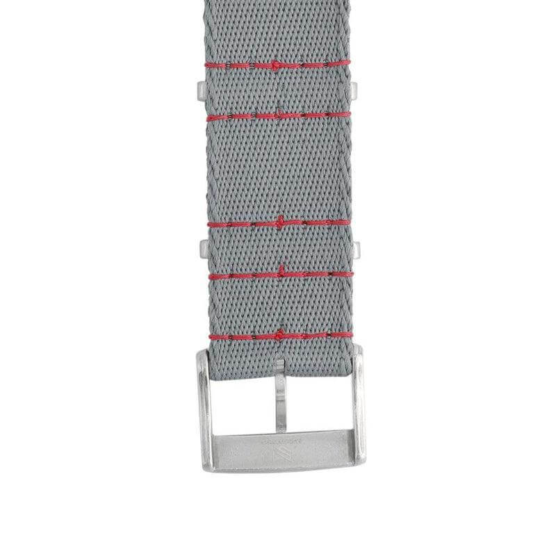 Eco-Friendly Nylon Military Watch Strap - Grey Red Stitches