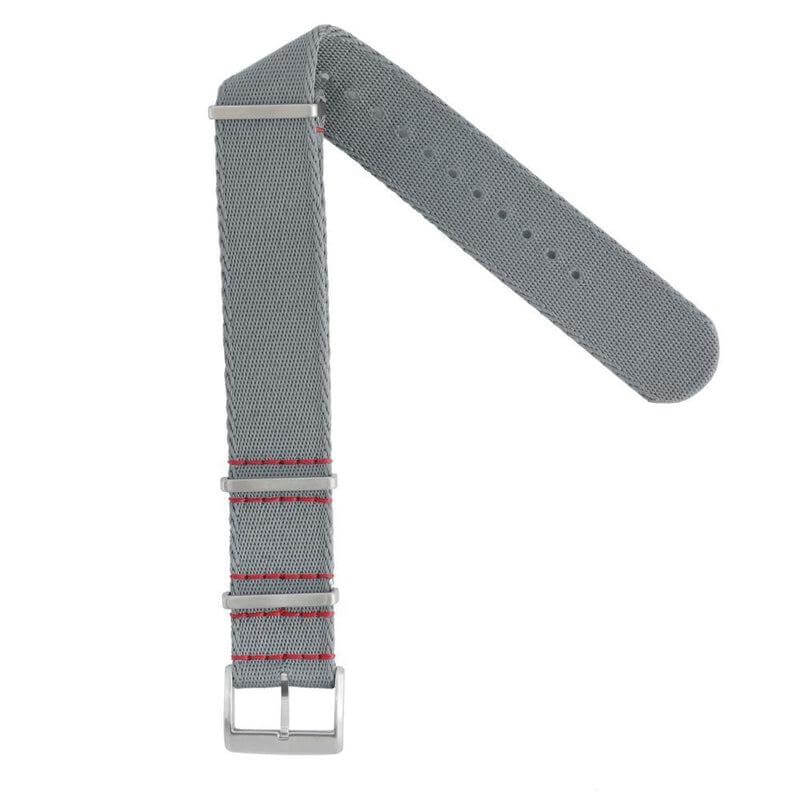 Eco-Friendly Nylon Military Watch Strap - Grey Red Stitches