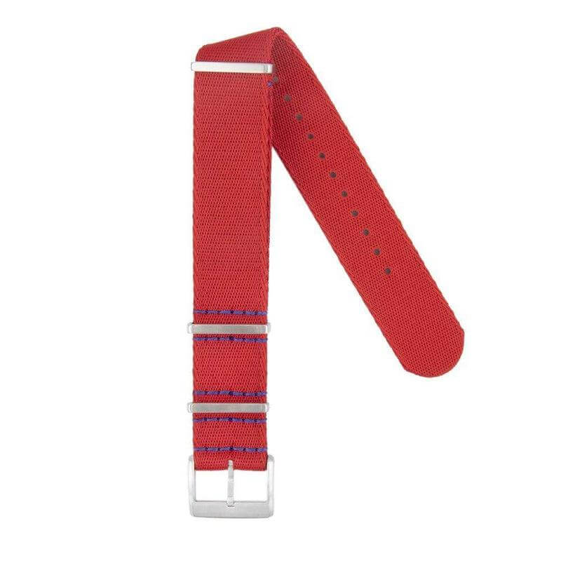 Eco-Friendly Nylon Military Watch Strap - Red Blue Stitches