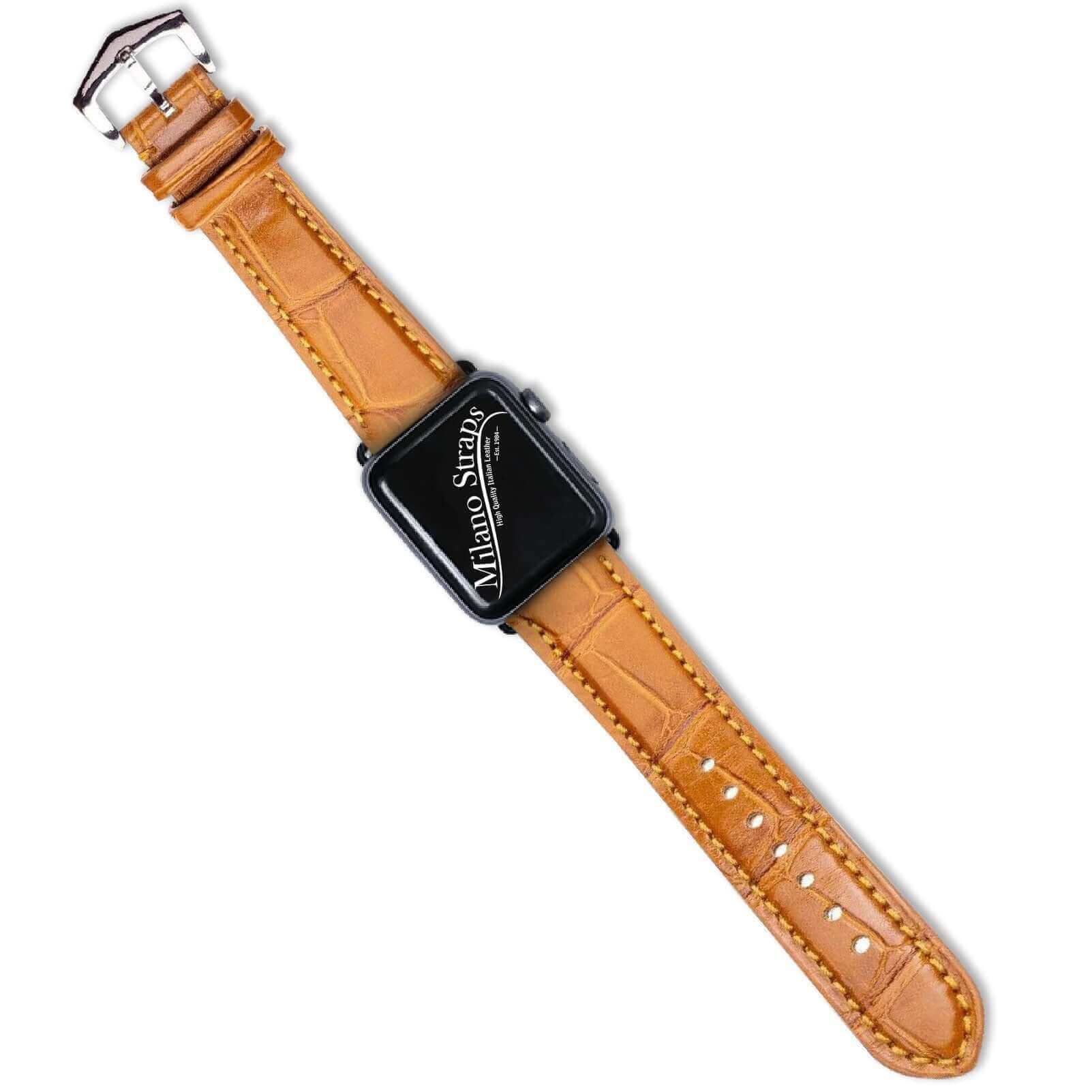 Luxurious Cognac Alligator Leather Watch Band for Apple Watch - Elevate Your Style with Premium Quality