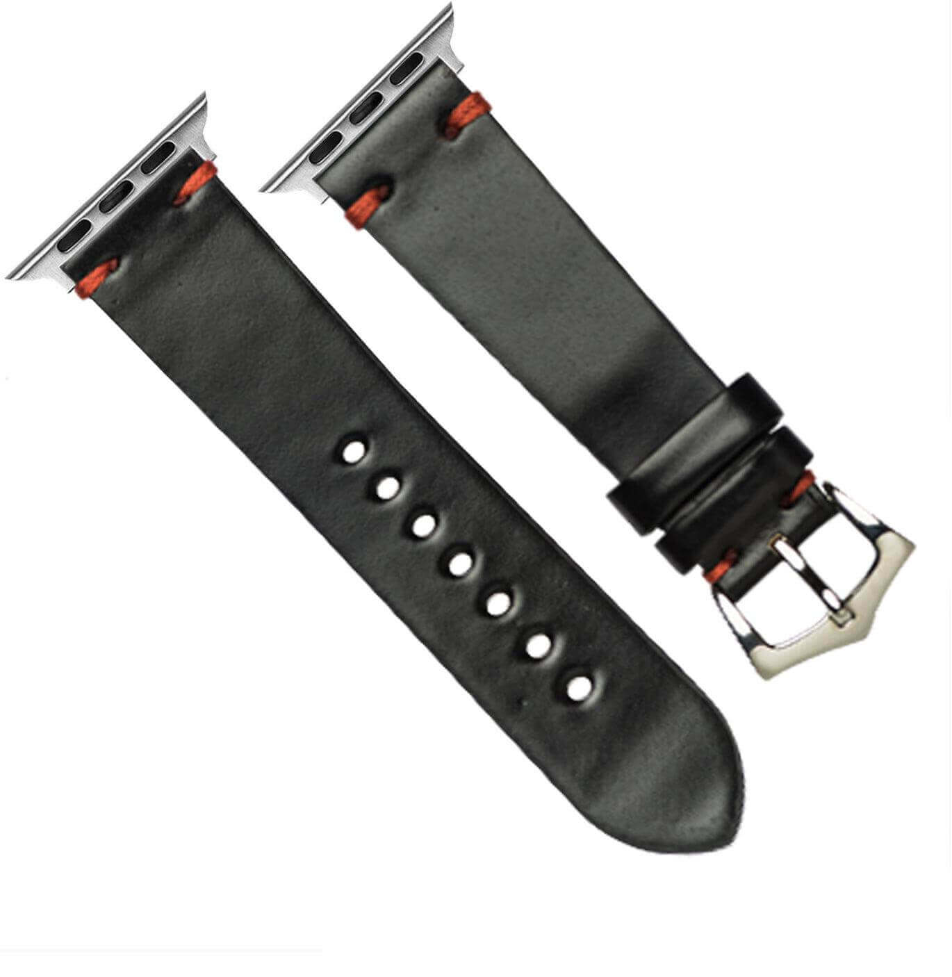 Apple Watch Leather Band ™ Black Cordovan Red Stitches