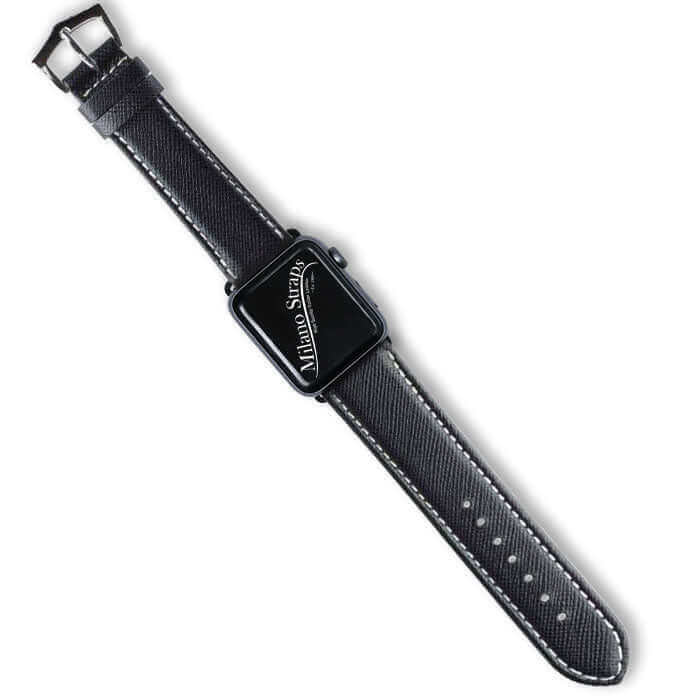 Apple Watch Leather Band ™ Black Saffiano Ecru Stitches