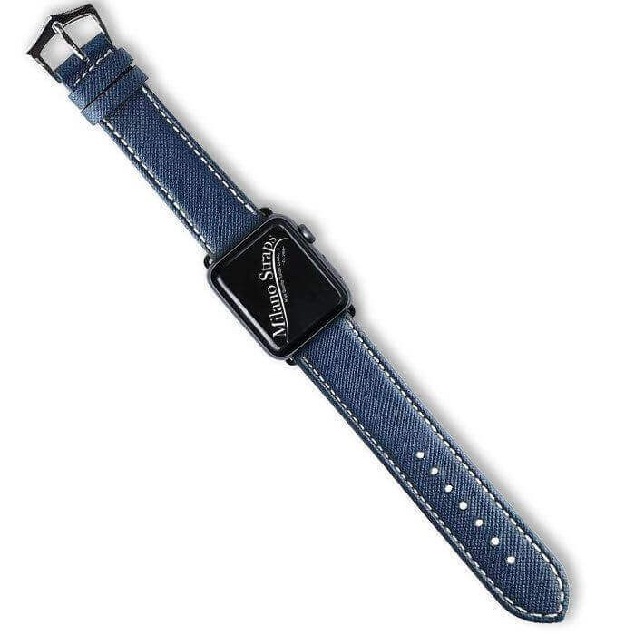 Apple Watch Leather Band ™ Blue Saffiano Ecru Stitches