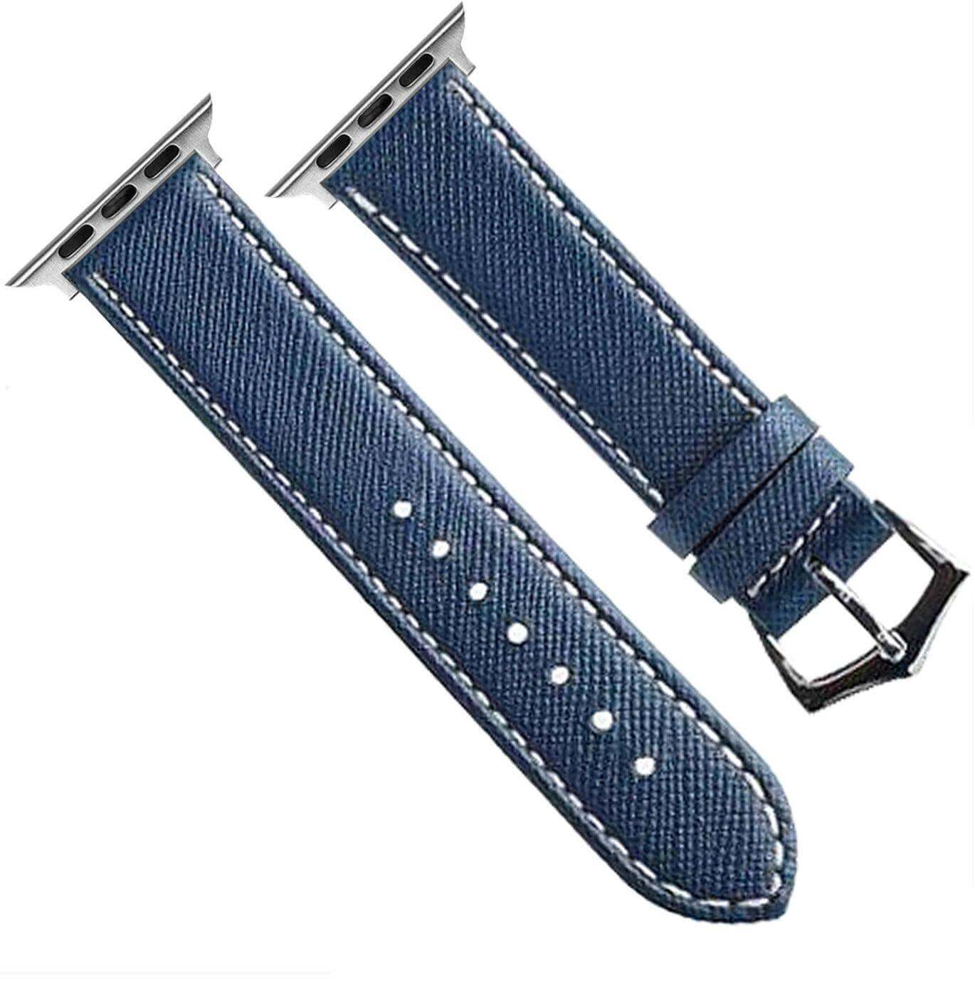 Apple Watch Leather Band ™ Blue Saffiano Ecru Stitches