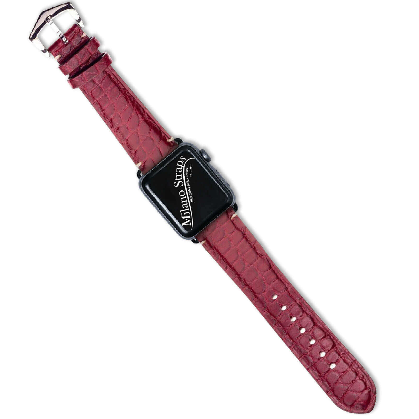 Apple Watch Strap ™  Burgundy Alligator Millennium Minimal Stitches