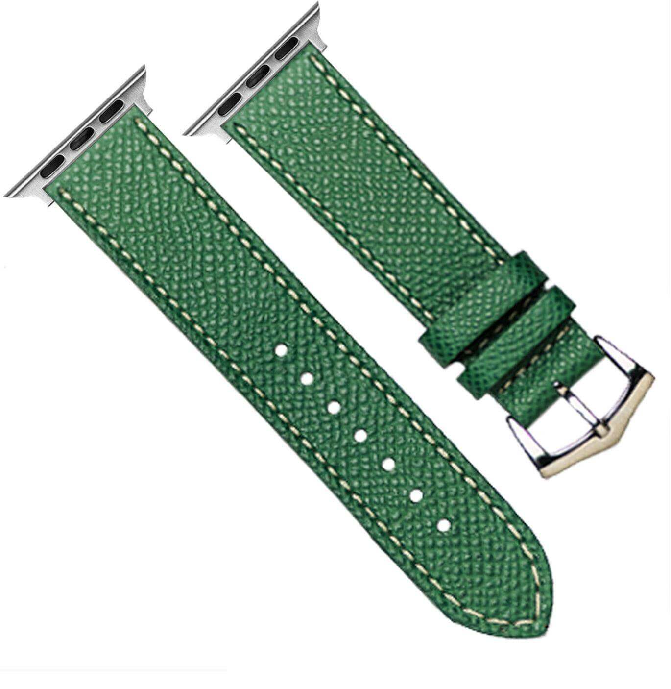 Apple Watch Leather Band ™ Hammered Green Ecru Stitches