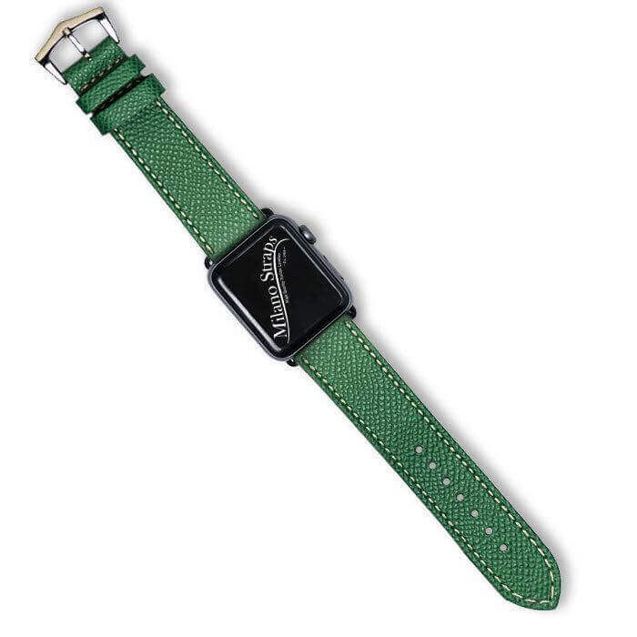 Apple Watch Leather Band ™ Hammered Green Ecru Stitches