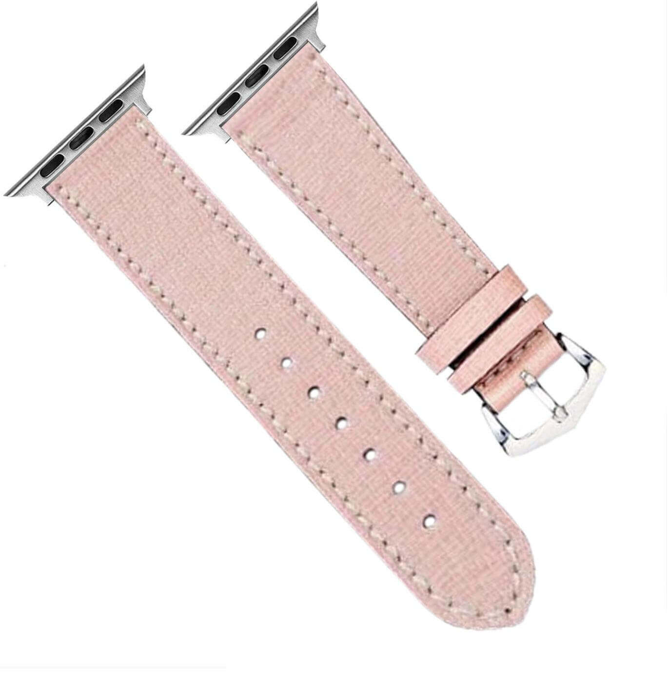 Apple Watch Leather Band ™ Hammered Pink Ecru Stitches