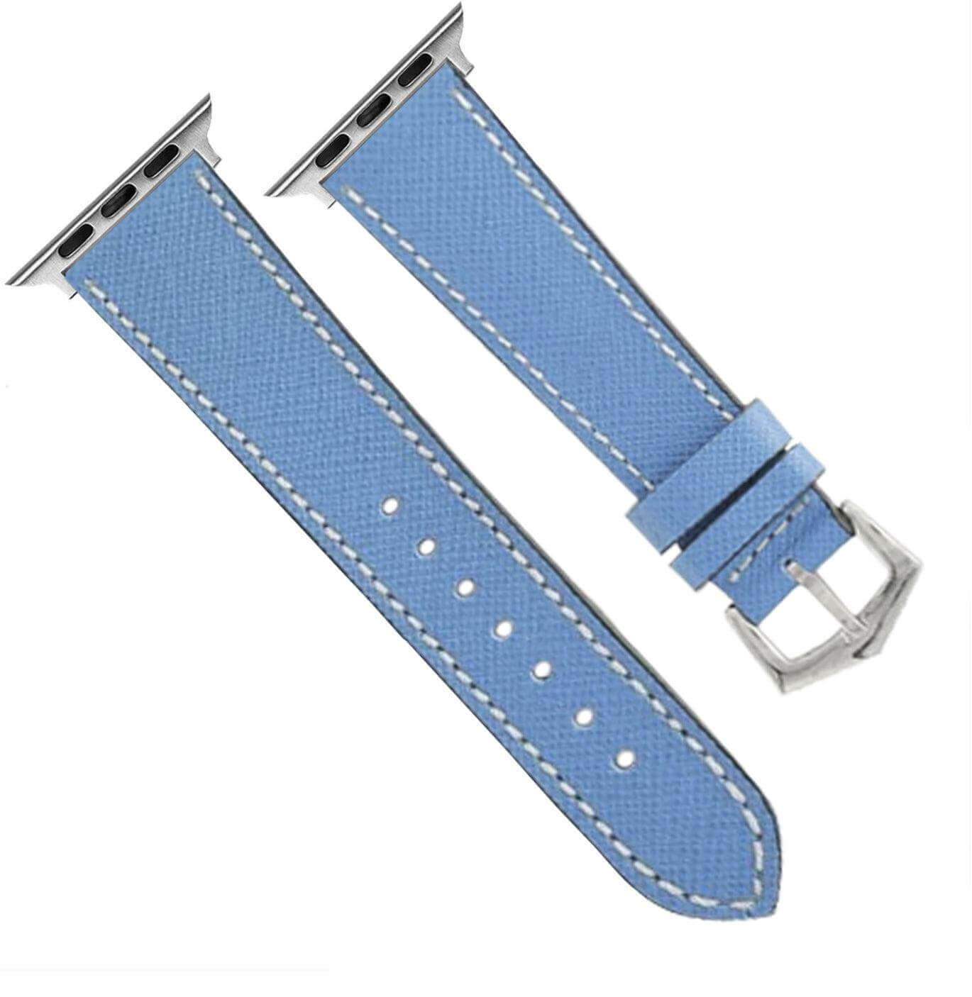 Apple Watch Leather Band ™ Light Blue Saffiano Ecru Stitches