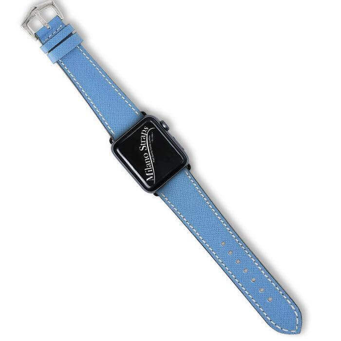 Apple Watch Leather Band ™ Light Blue Saffiano Ecru Stitches