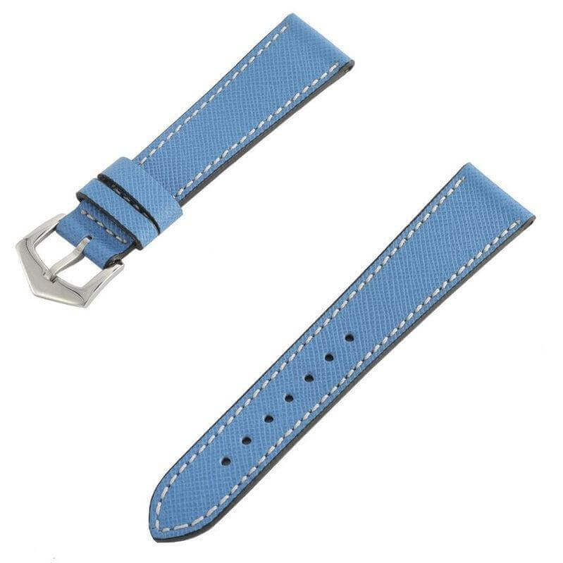 Apple Watch Leather Band ™ Light Blue Saffiano Ecru Stitches