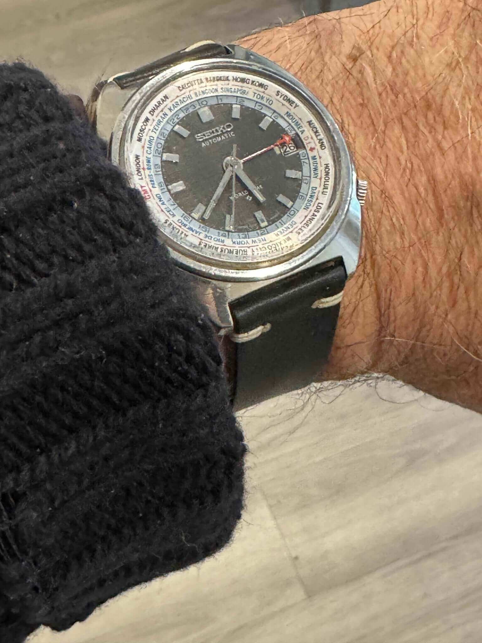 Vintage Black Leather Watch Strap