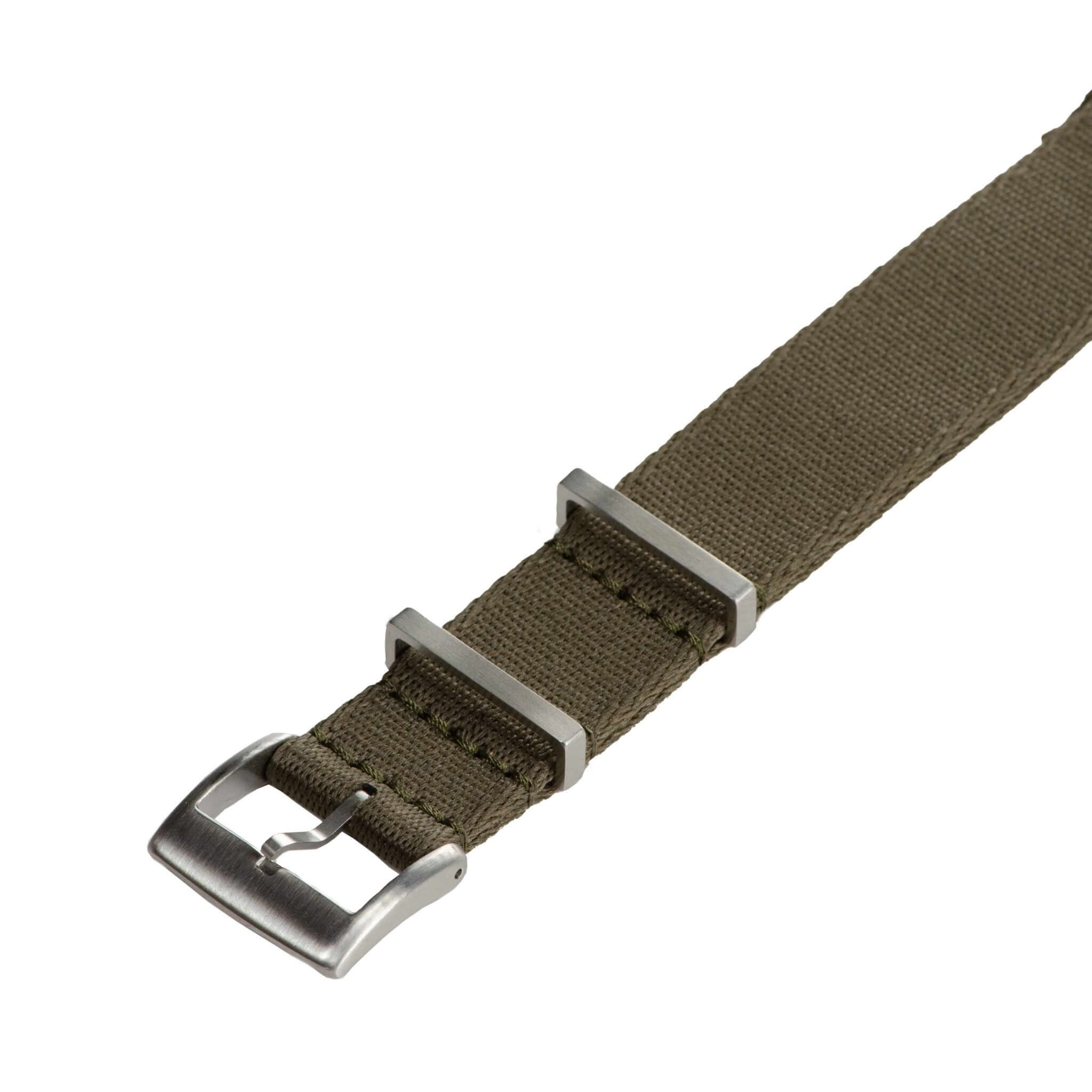 Eco-Friendly Nylon Military Watch Strap - Dark Green - Dark Green Stitches