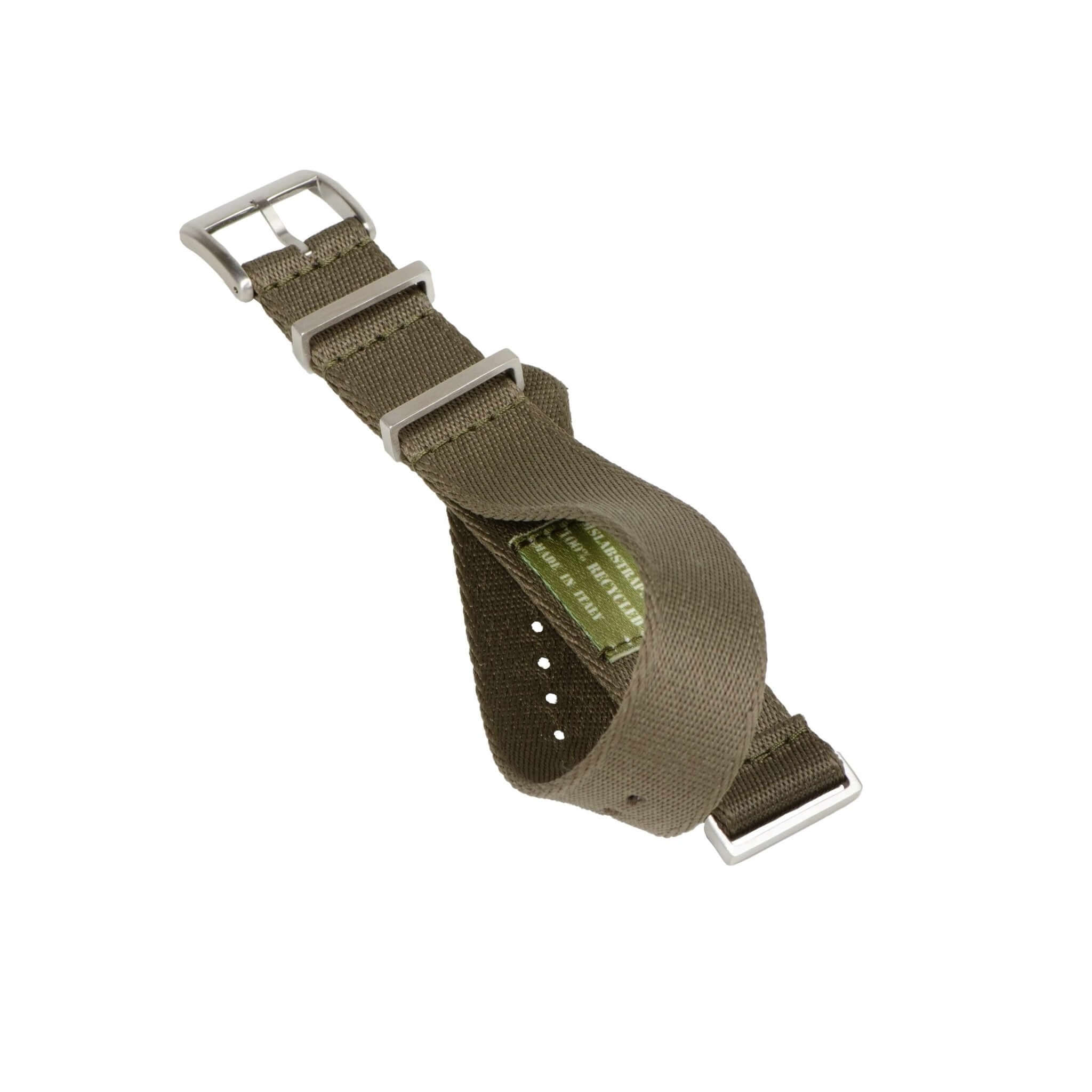 Eco-Friendly Nylon Military Watch Strap - Dark Green - Dark Green Stitches