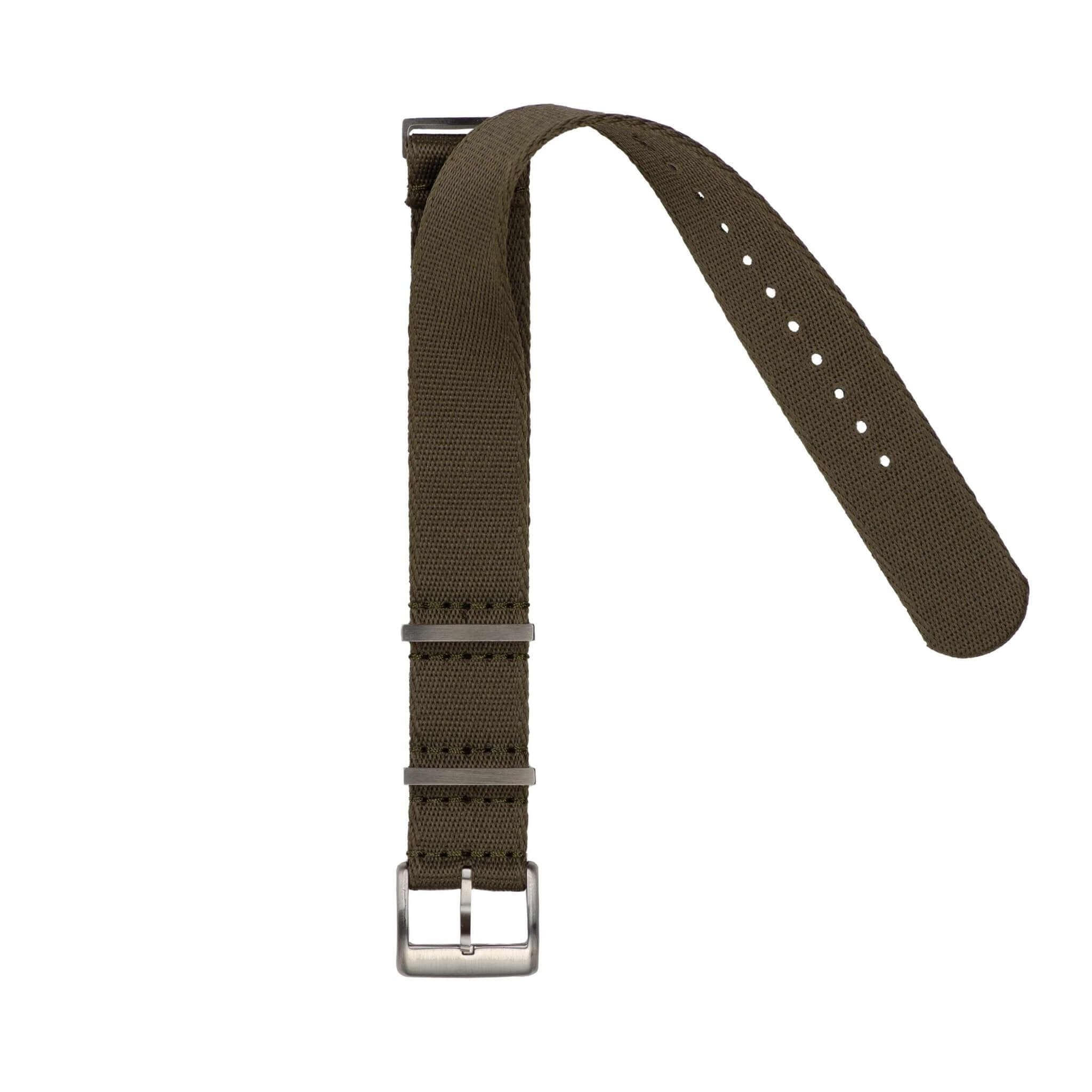 Eco-Friendly Nylon Military Watch Strap - Dark Green - Dark Green Stitches